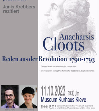 ACHTUNG: neuer Termin! / Lesung mit Tobias Roth & Janis Krebbers mit “Reden aus der Revolution 1790 – 1793” von Anacharsis Cloots
